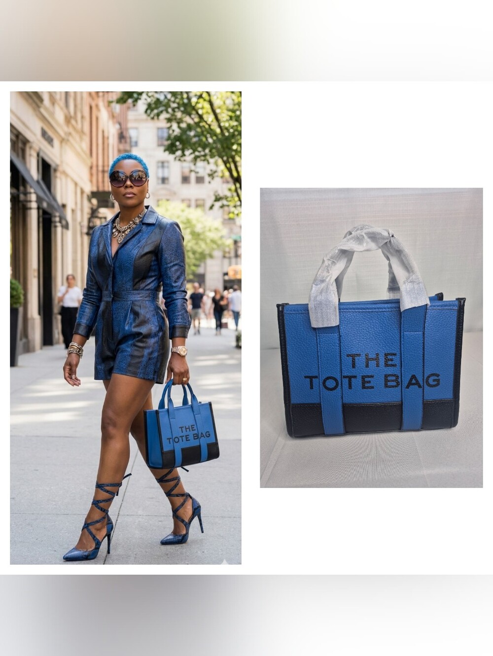 Fashion Blue and Black Structured Tote Bag NWOT
